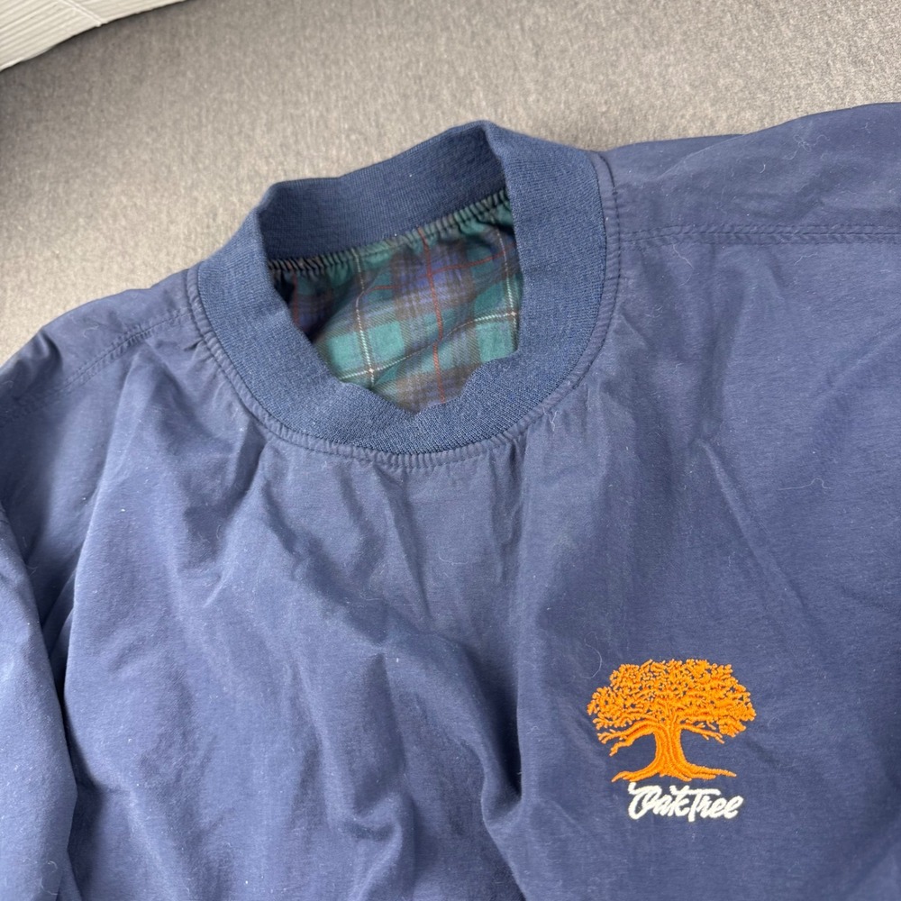 Oak Tree Mens Reversible Golf Windshirt Navy Blue Plaid Pullover Jacket XL
